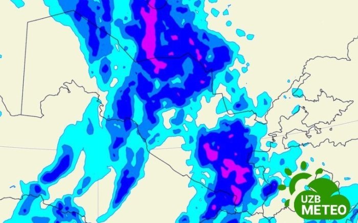 26 mart kuni uchun kutilayotgan yog‘ingarchilik xaritasi