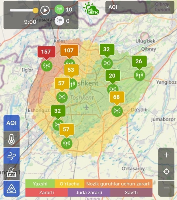 Poytaxt havosida ifloslanish darajalari har xil