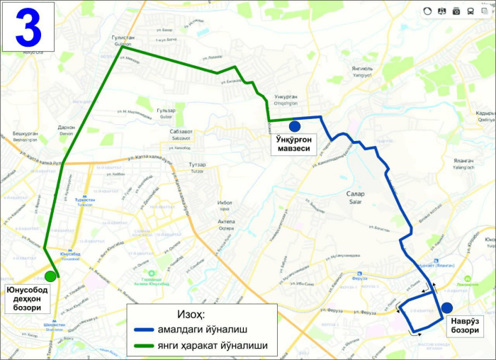 Poytaxtdagi 3-sonli avtobus yo‘nalishi uzaytirildi